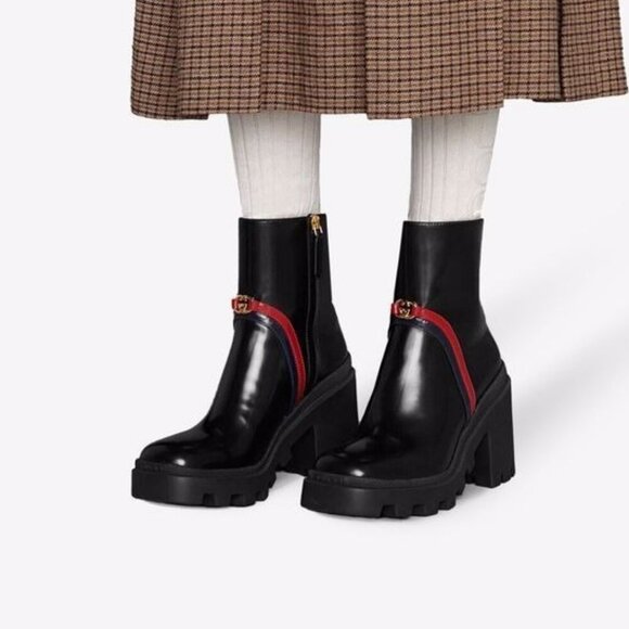 Gucci Web Stripe 85mm Ankle Boots 37 7 - Picture 3 of 10